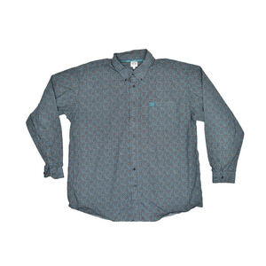 Cinch Men's Blue Orange Speckled Print Button Down Shirt Regular Size L